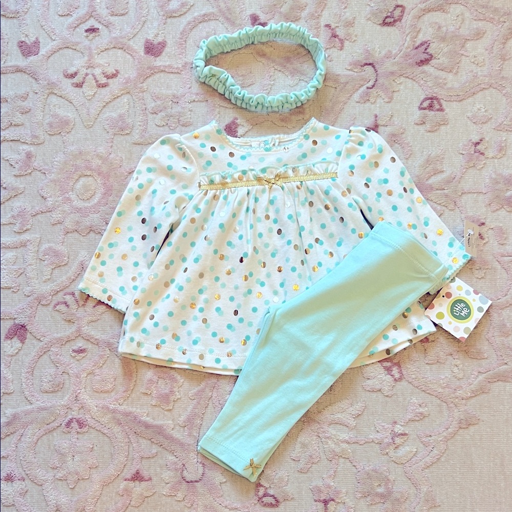 NWT - Polka Dot Baby Outfit with Headband